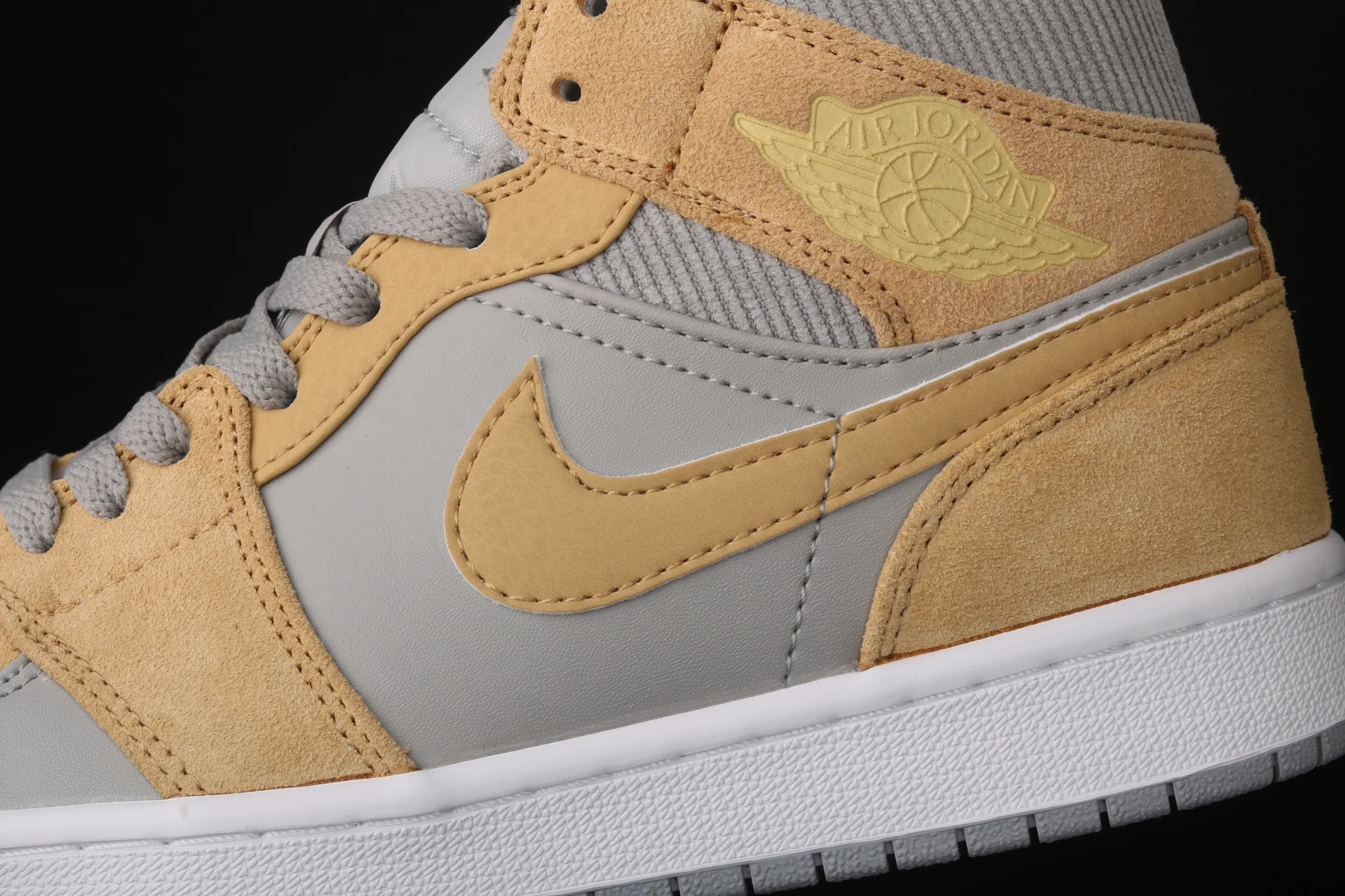 All categories Air Jordan Jordan series basketball shoes Air Jordan 1 Mid Air Jordan 1 Mid AJ1 Joe 1 Zhongbang Maca color yellow cement gray basketball shoes DA4666-001